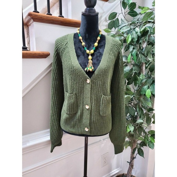 Cozy Casual Women's Green Polyester Long Sleeve Buttons Front Knit Sweater 2X/3X - Picture 1 of 11